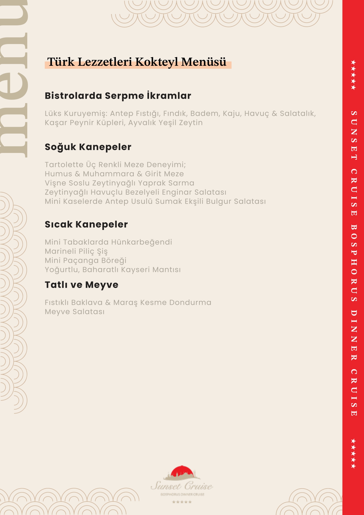 Türk Lezzetleri Kokteyl Menüsü