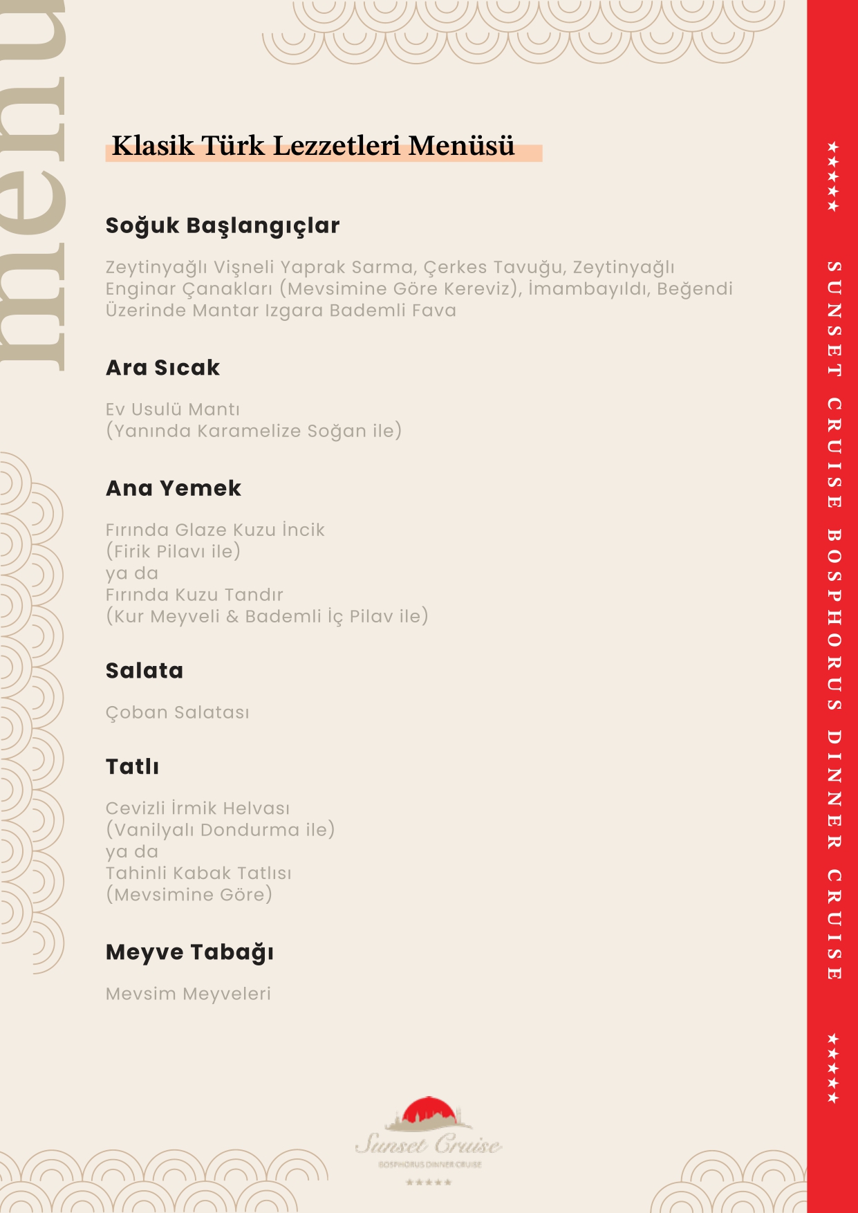 Klasik Türk Lezzetleri Menüsü